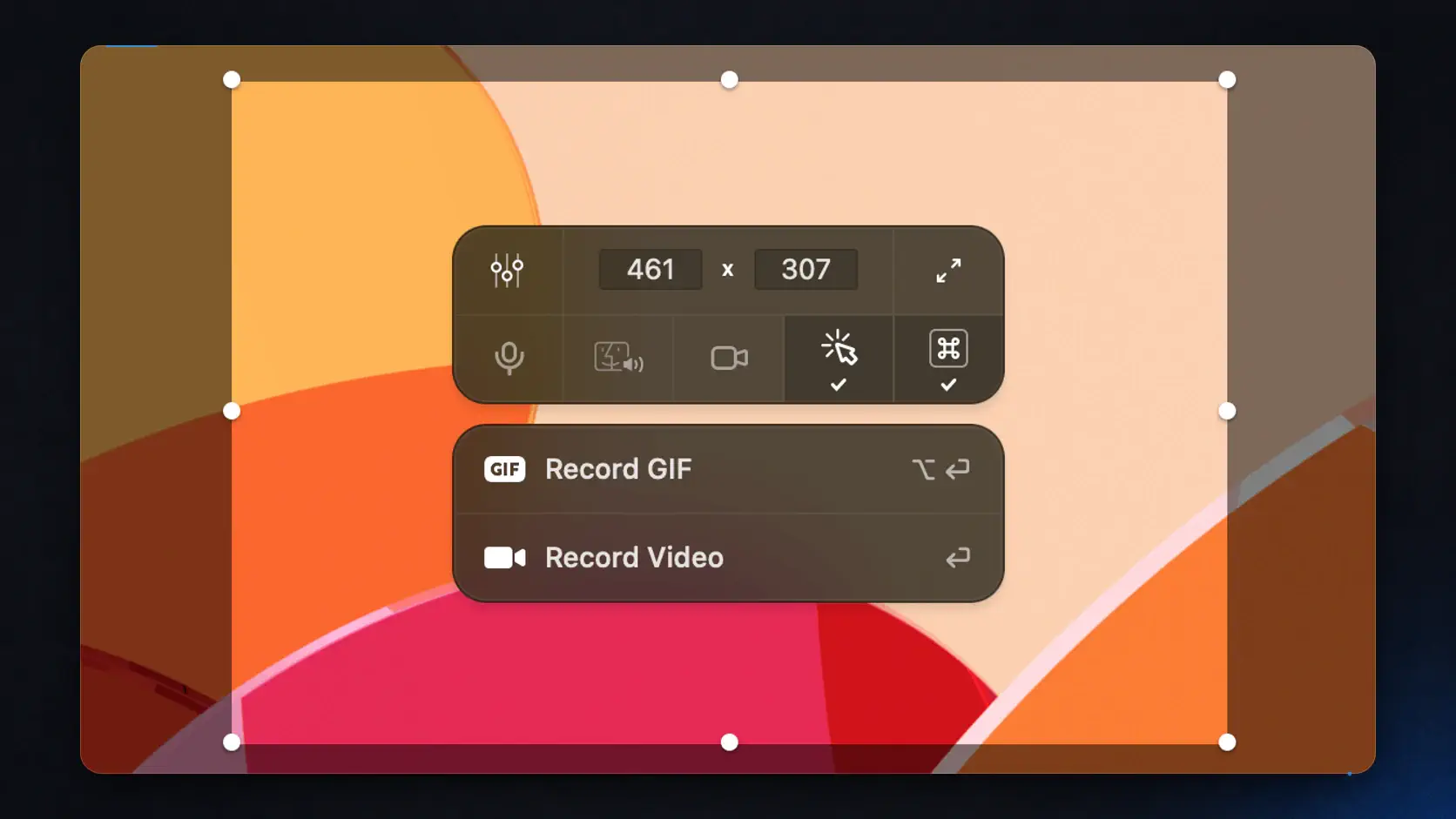 CleanShot X screen recording controls for GIF video audio and camera